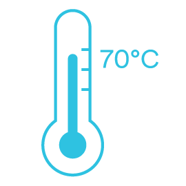 thermometer showing 70ºC