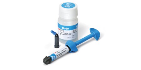 3M™ Filtek™ Supreme Ultra Universal Restorative bottle, tip and syringe
