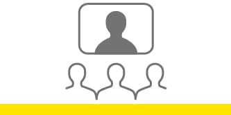 Icon of a group of people watching someone on a training webinar.
