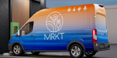 Furgoneta con el logotipo de MRKT, que muestra las soluciones gráficas para flotas de 3M.

