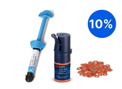3M™ Filtek™ Z350 XT™, 3M™ Filtek™ Universal y 3M™ Sof-Lex™ Diamond Polishing System con un ícono de regalo verde.