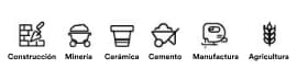 Íconos de industrias construcción, minería, cerámica, cemento, manufactura, agricultura.