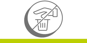 Icon of a hand dropping trash into a trashcan striked out.
